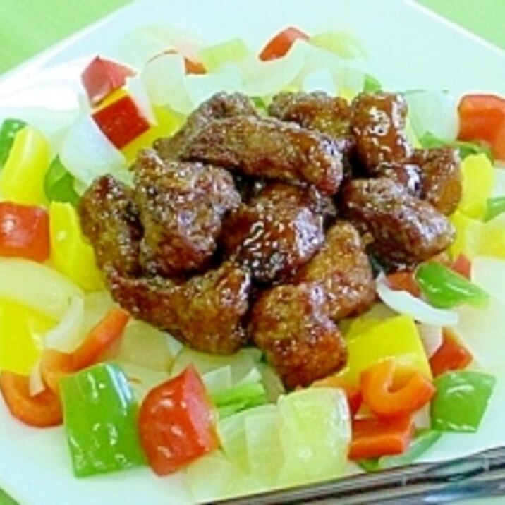 肉と野菜を別に仕上げた!彩り鮮やか♪黒酢の酢豚